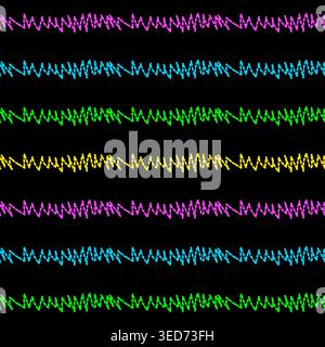 Abstract Wave Neon Squares Seamless Pattern with Grunge Texture Stock Vector