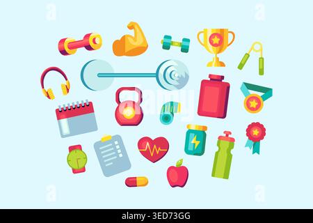 Colorful Fitness Equipment Icon Set Gym Lifestyle Illustration Stock Vector