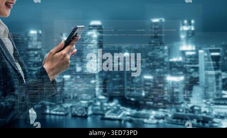 AI accelerates software development through intelligent coding, automation, and debugging support. Software systems become more efficient with AI Stock Photo