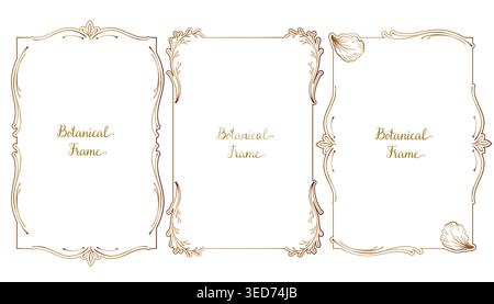 Decorative triptych frames with golden vintage botanical ornaments Stock Vector