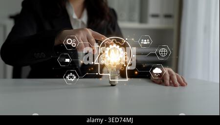 AI governance connects enterprise data, cloud and collaboration for trusted automation. AI supports policy, risk and compliance, improving decisions Stock Photo