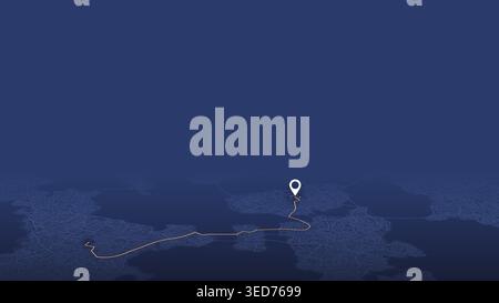 bright tracking line leading to a white destination point. Vector illustration. Stock Vector