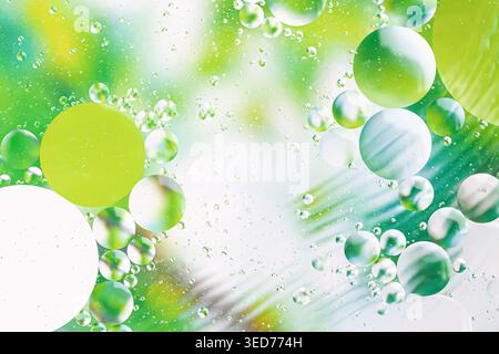 Shiny oil and water round bubbles with bright colorful background for poster or wallpaper Stock Photo