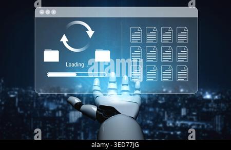 AI automating data synchronization and file management processes, optimizing transfer speed and ensuring seamless backup operations across systems Stock Photo