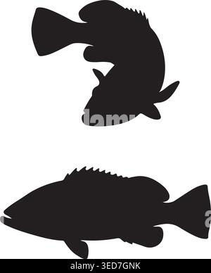 Sea Bass Fish Silhouette Vector Collection for Marine Life and Fishing Logo Design Stock Vector