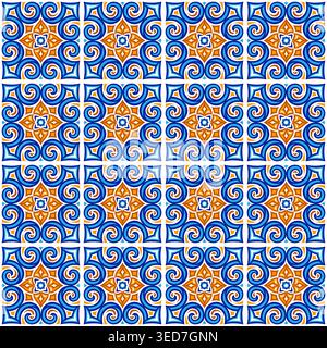 Ancient ceramic tile pattern. Wall or floor texture. Decorative antique stone ornament. Stock Vector