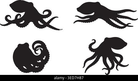 Professional Octopus Silhouette Vector Set for Marine Life Branding and Design Stock Vector
