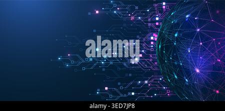 Quantum computer technologies concept. Futuristic blue circuit board background vector. Modern technology circuit board texture background design Stock Vector