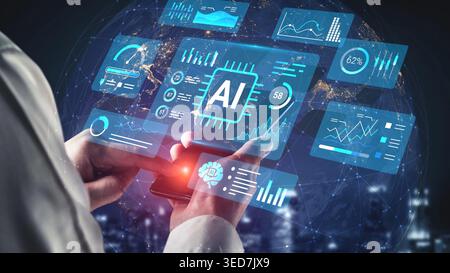 Futuristic Technology Concept of Artificial Intelligence with Data Analytics on Digital Interface Representing Innovation in Business and Science Stock Photo