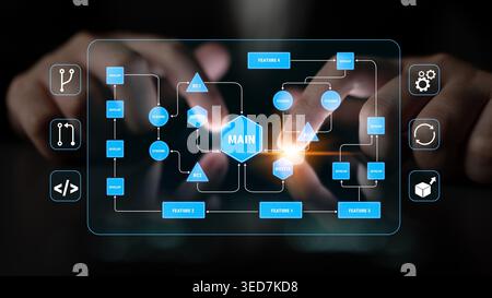 Innovative Interface Showcasing Data Flow with Touch Interaction and Visual Connectivity in a Modern Digital Environment Quark. Stock Photo