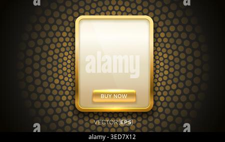 Elegant golden frame with BUY NOW button on a dark dotted background, ideal for promotions. Vector illustration Stock Vector