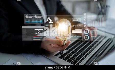Artificial intelligence improves industrial automation, optimizing data analytics, precision robotics, and smart factory operations to enhance Stock Photo