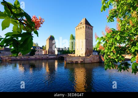 France, Bas Rhin, Strasbourg, old town listed as World Heritage by UNESCO, Petite France District, the Covered Bridges over the River Ill Stock Photo