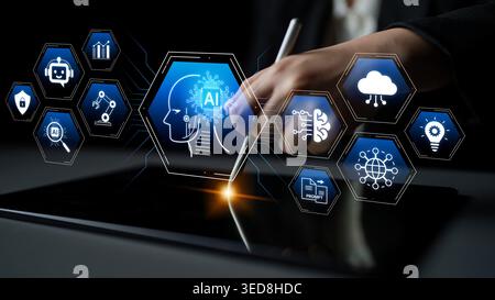 Artificial intelligence use case concept linking analytics, security, cloud services and operations for modern organizations. Corpus Stock Photo