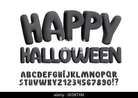3D black balloon font, inflated bubble letters and numbers in Y2K style. Playful plump typography for Halloween party, abstract signs, and creative Stock Vector