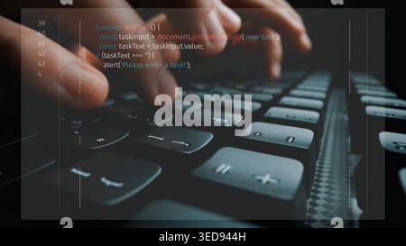 programming for task manager user interface, handling form submission, input validation, task list rendering, and exception alerts with dynamic DOM Stock Photo