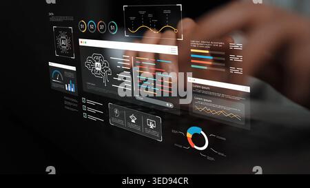 Abstract AI Interface with Data Visualization Elements for Modern Technology and Analytics Concepts Gluon. Stock Photo