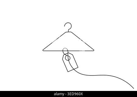 Minimalist line art clothes hanger with price tag white background Stock Vector