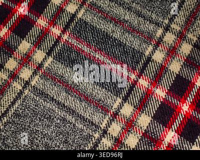 Gray check red stripe textile macro texture background Stock Photo