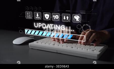Knowledge upgrade and software update, digital skills improvement, competitive advantage, continuous learning, and staying up to date with latest Stock Photo
