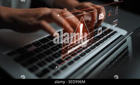 Cybersecurity threat focuses on cybersecurity, threat, and data breach with strong emphasis on system protection, data integrity, and security risks Stock Photo