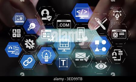 The concept of website design focuses on user experience and functionality. Good website design combines creativity with technology to build an Stock Photo