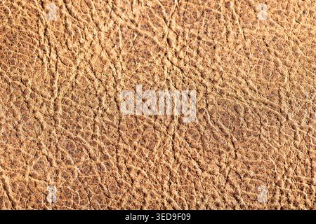 Brown Cracked Leather Texture Background with Natural Light and Shadow, Aged Distressed Material Close-Up Stock Photo