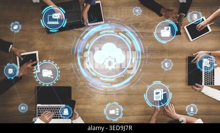 Concept design of managing online documents with cloud storage, digital file management, and secure sharing. Online documents improve workflow, online Stock Photo