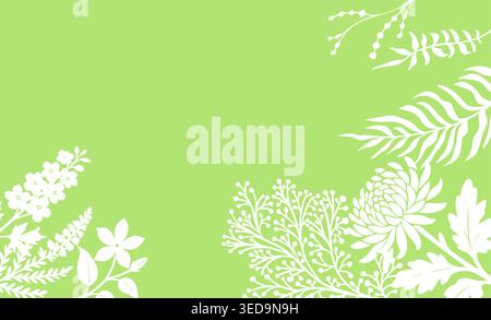 Delicate green floral frame with white flowers . Hand drawn. Not AI, vector illustration. Stock Vector