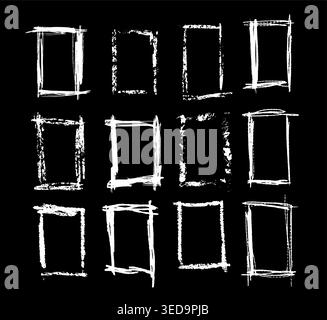Set of frames with brush and chalk . Hand drawn. Not AI, vector illustration. Stock Vector