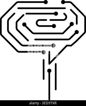 Neural technology branding, futuristic mind visuals, AI intelligence concepts all suit this linear brain symbol with microchip.  Stock Vector