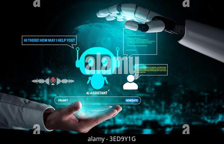 Interactive AI Assistant Concept with Virtual Communication and Technology Interface for Digital Support Services Quark. Stock Photo