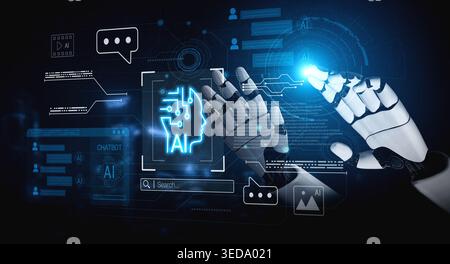 AI chatbot system analyzing user interactions and automating real-time responses, combining data-driven insights with intelligent communication Stock Photo