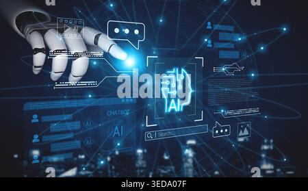 AI chatbot system analyzing user interactions and automating real-time responses, combining data-driven insights with intelligent communication Stock Photo