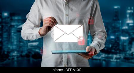 Concept of email security and cybersecurity for confidential communication. Message encryption ensures data privacy and protection from unauthorized Stock Photo