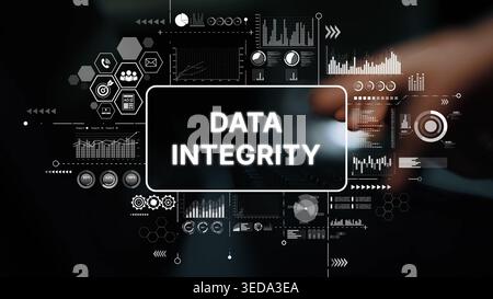 Conceptual image showcasing data integrity with digital graphs, charts, and analytics in a modern business environment. Asymptotic smart data analytic Stock Photo