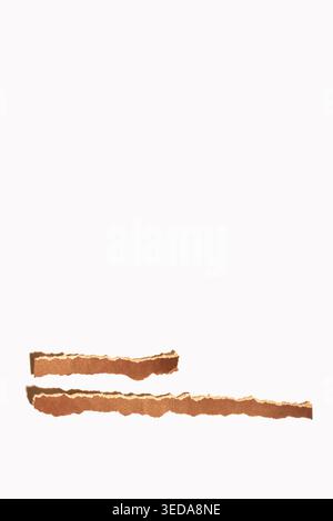 Brown craft paper strips with rough, textured edges creating horizontal lines, offering unique backdrop and design, element, white background Stock Photo