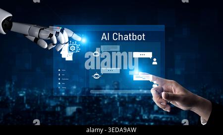 AI enhances chatbot interface by streamlining chatbot, communication, and AI support into one intelligent conversational platform Vouch Stock Photo