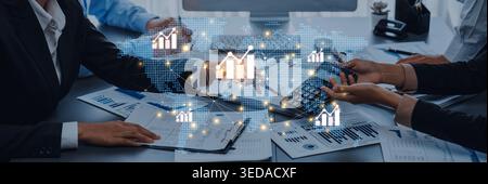 Visualization of global economic growth and stock market data. Financial chart analysis shows international business performance and investment Stock Photo