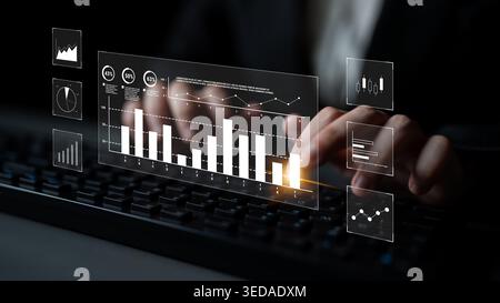 An interface for financial data analysis and stock market reporting. A collection of charts for tracking trends, performance, and investment data Stock Photo