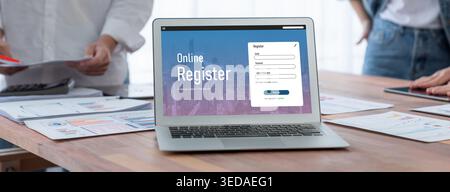 Online registration form for brisk form filling on the internet website Stock Photo