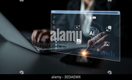 A generative AI dashboard for creating diverse multimedia content. The platform's digital brain can generate images, video, speech, and text, as well Stock Photo