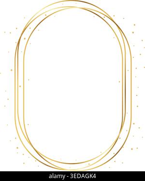Elegant gold oval frame with thin metallic lines and subtle glitter particles. Minimal luxury border with soft geometric shape and empty center for te Stock Vector