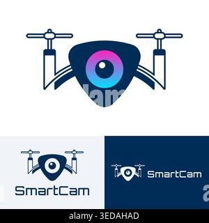 Icon of a drone with a smart camera. Logo for drone technologies and camera systems. Stock Vector