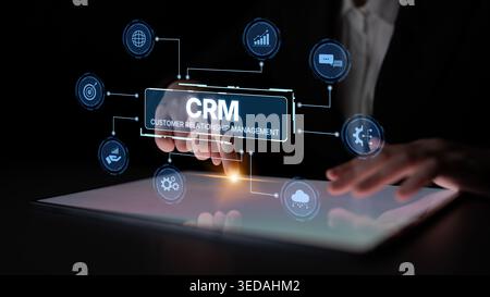 CRM platforms improve customer relationships through data analysis, CRM communication tools, and automation. CRM systems support customer management Stock Photo