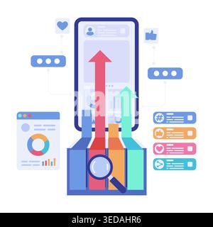 Digital Dashboard for Social Media Analytics and Trend Monitoring. Social Media Trend Monitoring Concept Stock Vector