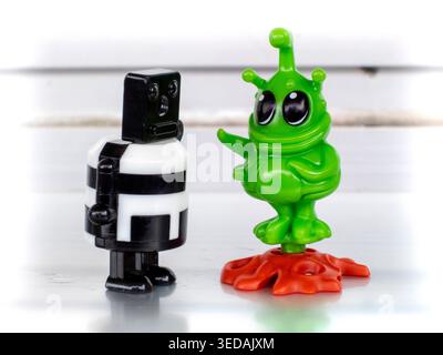 Robot communicates with alien surreal tomorrow Stock Photo