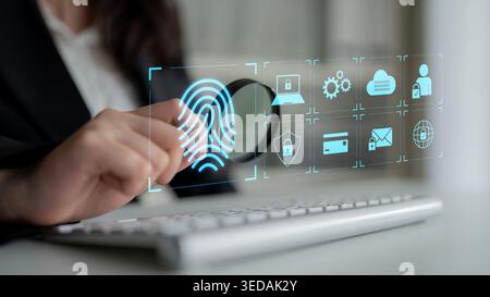 System for safeguarding digital identity using fingerprint authentication, encryption, and secure access protocols across cloud, device, and personal Stock Photo