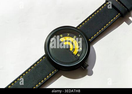 Disc wristwatch close-up for postcard and education Stock Photo