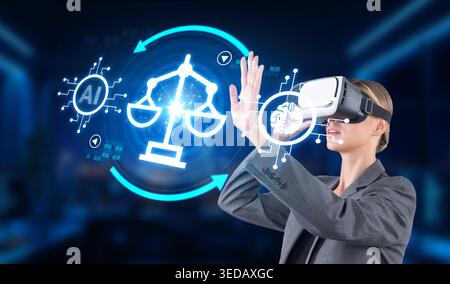 Explore the intersection of artificial intelligence and law, highlighting ethical considerations and regulatory frameworks within the digital Stock Photo